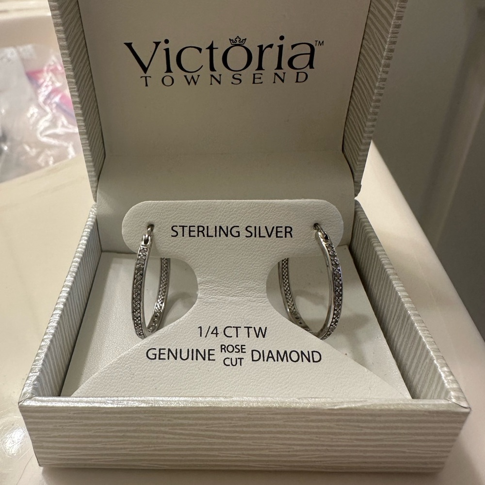 Victoria Townsend Sterling Silver Diamond Hoop Earrings